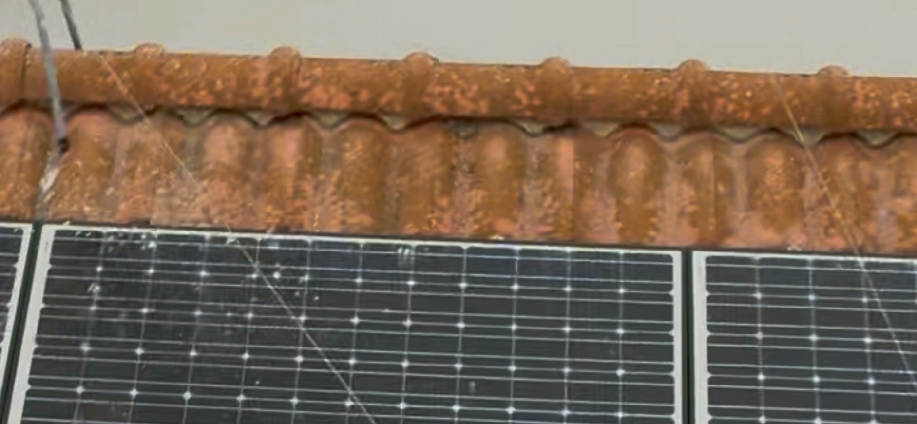 棟瓦の漆喰が一部崩れている